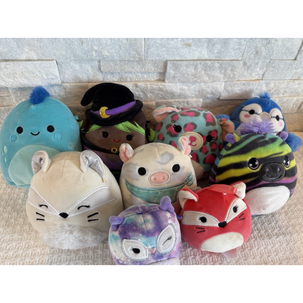 Squishmallow Lot Of 9 Plush 8" Tags Kellytoy Fox Pig Penguin Owl Witch Animals